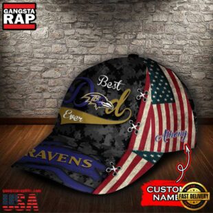 Custom NFL Baltimore Ravens Best Dad Camo All Over Print 3D Classic Cap