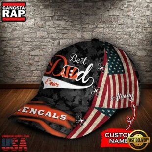 Custom NFL Cincinnati Bengals Best Dad USA Flag All Over Print 3D Baseball Cap