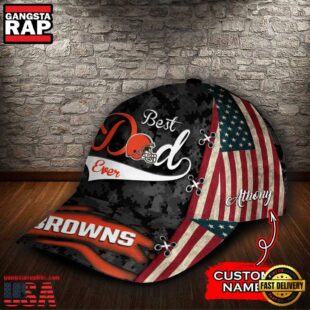 Custom NFL Cleveland Browns Best Dad USA Flag All Over Print 3D Classic Cap