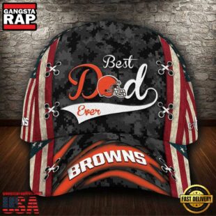 Custom NFL Cleveland Browns Best Dad USA Flag All Over Print 3D Classic Cap