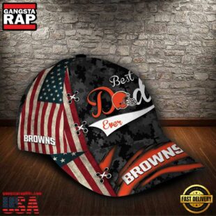 Custom NFL Cleveland Browns Best Dad USA Flag All Over Print 3D Classic Cap