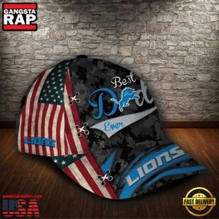 Custom NFL Detroit Lions Best Dad USA Flag All Over Print 3D Baseball Cap