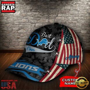 Custom NFL Detroit Lions Best Dad USA Flag All Over Print 3D Baseball Cap