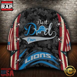 Custom NFL Detroit Lions Best Dad USA Flag All Over Print 3D Baseball Cap