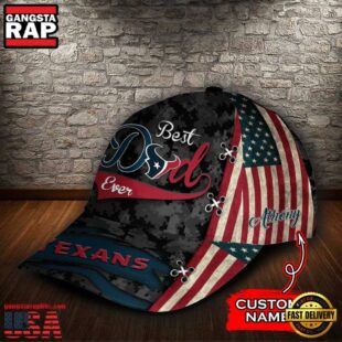 Custom NFL Houston Texans Best Dad USA Flag All Over Print 3D Baseball Cap