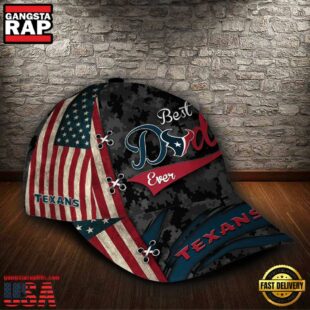 Custom NFL Houston Texans Best Dad USA Flag All Over Print 3D Baseball Cap