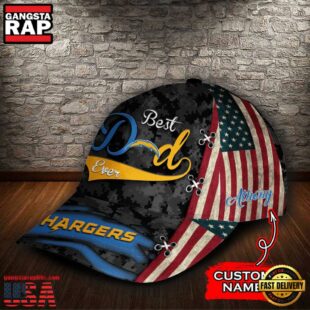 Custom NFL Los Angeles Chargers Best Dad USA Flag All Over Print 3D Baseball Cap