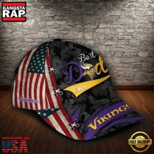 Custom NFL Minnesota Vikings Best Dad USA Flag All Over Print 3D Baseball Cap