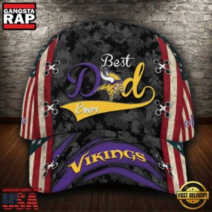 Custom NFL Minnesota Vikings Best Dad USA Flag All Over Print 3D Baseball Cap