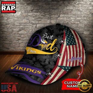 Custom NFL Minnesota Vikings Best Dad USA Flag All Over Print 3D Baseball Cap