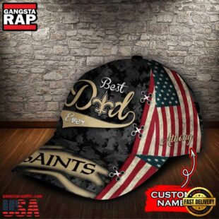 Custom NFL New Orleans Saints Best Dad USA Flag All Over Print 3D Baseball Cap