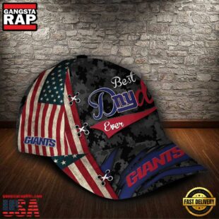 Custom NFL New York Giants Best Dad USA Flag All Over Print 3D Classic Cap