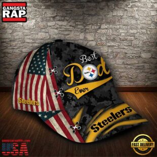 Custom NFL Pittsburgh Steelers Best Dad USA Flag All Over Print 3D Baseball Cap