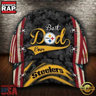 Custom NFL Pittsburgh Steelers Best Dad USA Flag All Over Print 3D Baseball Cap