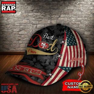 Custom NFL San Francisco 49Ers Best Dad USA Flag All Over Print 3D Baseball Cap