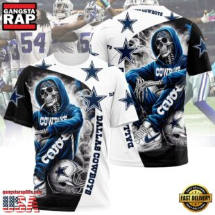 Dallas Cowboys Skull All Over Print T-Shirt For Fans