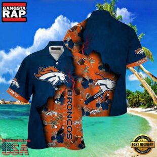 Denver Broncos Hawaiian Shirt Flora and Palm Tree Print