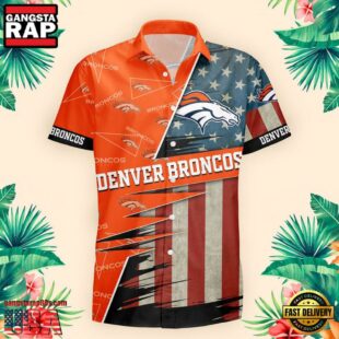 Denver Broncos US Flag Pattern Hawaiian Shirt