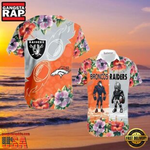 Denver Broncos Vs Las Vegas Raiders Surfboard Logo Beach Hawaiian Shirt