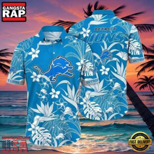 Detroit Lions Oceanic Blue Floral Hawaiian Shirt