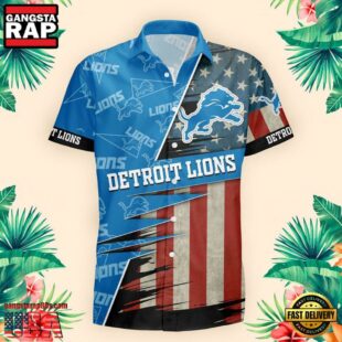 Detroit Lions US Flag Pattern Hawaiian Shirt