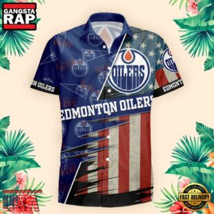 Edmonton Oilers US Flag Pattern Hawaiian Shirt