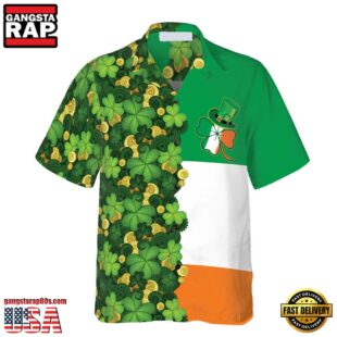 Gold Coins Shamrock Saint Patrick'S Day Irish Ireland Flag Hawaiian Shirt