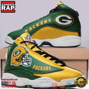 Green Bay Packer NFL Football Helmet Football Team 6 Air Jordan 13 Sneaker Shoes - Gift For Fans