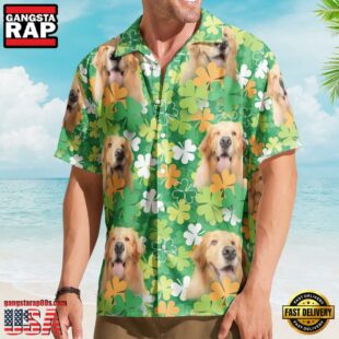 Happy St Patrick Day Together With Dog Custom Photo Hawaiian Shirts