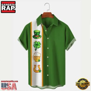 Holiday St. Patrick'S Mens Bowling Shirts Shamrock Art Hawaiian Shirts