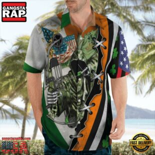 Hunting Hunter Skull And American Flag Saint Patrick'S Day Aop Hawaii Shirt