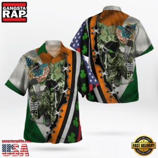 Hunting Hunter Skull And American Flag Saint Patrick'S Day Aop Hawaii Shirt