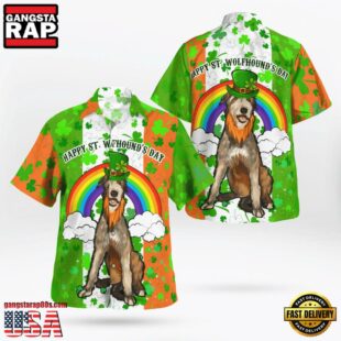 Irish Flag Lucky Shamrocks Irish Wolfhound Dog Rainbow Saint Patrick'S Day Hawaii Shirt