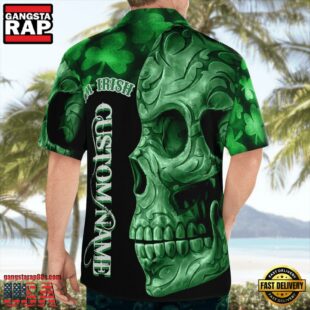 Irish St. Patrick Day Green Shamrocks Reflecting Light On Black Background 3D Hawaii Shirt