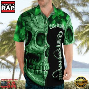 Irish St. Patrick Day Green Shamrocks Reflecting Light On Black Background 3D Hawaii Shirt