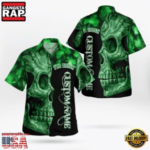 Irish St. Patrick Day Green Shamrocks Reflecting Light On Black Background 3D Hawaii Shirt