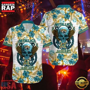 Jacksonville Jaguars Nfl Skull And Flower Pattern Metallica Short Sleeve Aloha Shirt