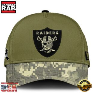 Las Vegas Raiders 2024 Salute to Service Club Green Camo Cap Gift For Veteran