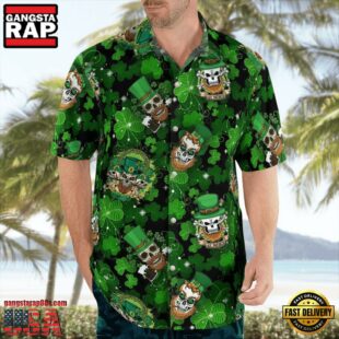 Many Patrick Skulls Green Clover Pattern Hawaii Shirt