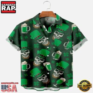 Mens St. Patrick'S Day Fun Flag Panel Print Short Sleeve Hawaiian Shirt