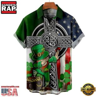 Mens St. Patrick'S Day Spooky Elf Print Color Block Hawaiian Shirt