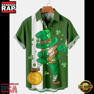 Mens St. Patrick'S Day Spooky Elf Print Color Block Hawaiian Shirt