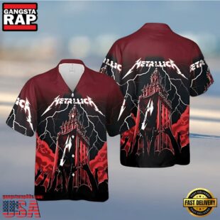 Metallica Red Lightning Short Sleeve Aloha Shirt