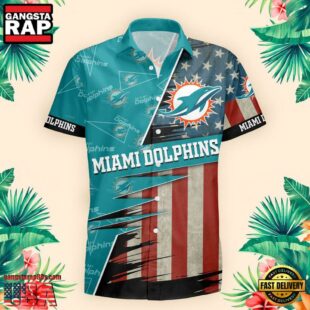 Miami Dolphins US Flag Pattern Hawaiian Shirt