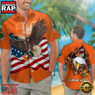 Miami Hurricanes Eagle US Flag Hawaiian Shirt