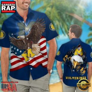 Michigan Wolverines Eagle US Flag Hawaiian Shirt