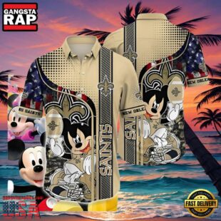 Mickey Mouse Americana Playmaker New Orleans Saints Hawaiian Shirt