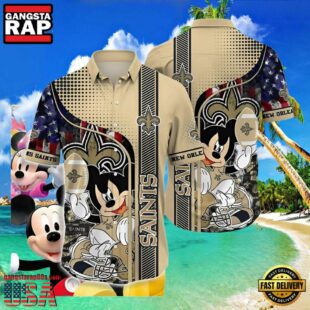 Mickey Mouse Americana Playmaker New Orleans Saints Hawaiian Shirt