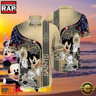 Mickey Mouse Americana Playmaker New Orleans Saints Hawaiian Shirt