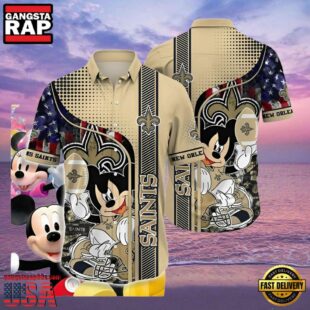 Mickey Mouse Americana Playmaker New Orleans Saints Hawaiian Shirt